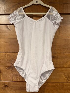Ballet Rosa JOSEPHINE White Lace Cap-Sleeve Leotard - size S